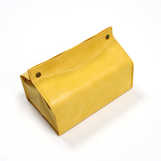 Yellow Folding Faux Leather Tissue Holder